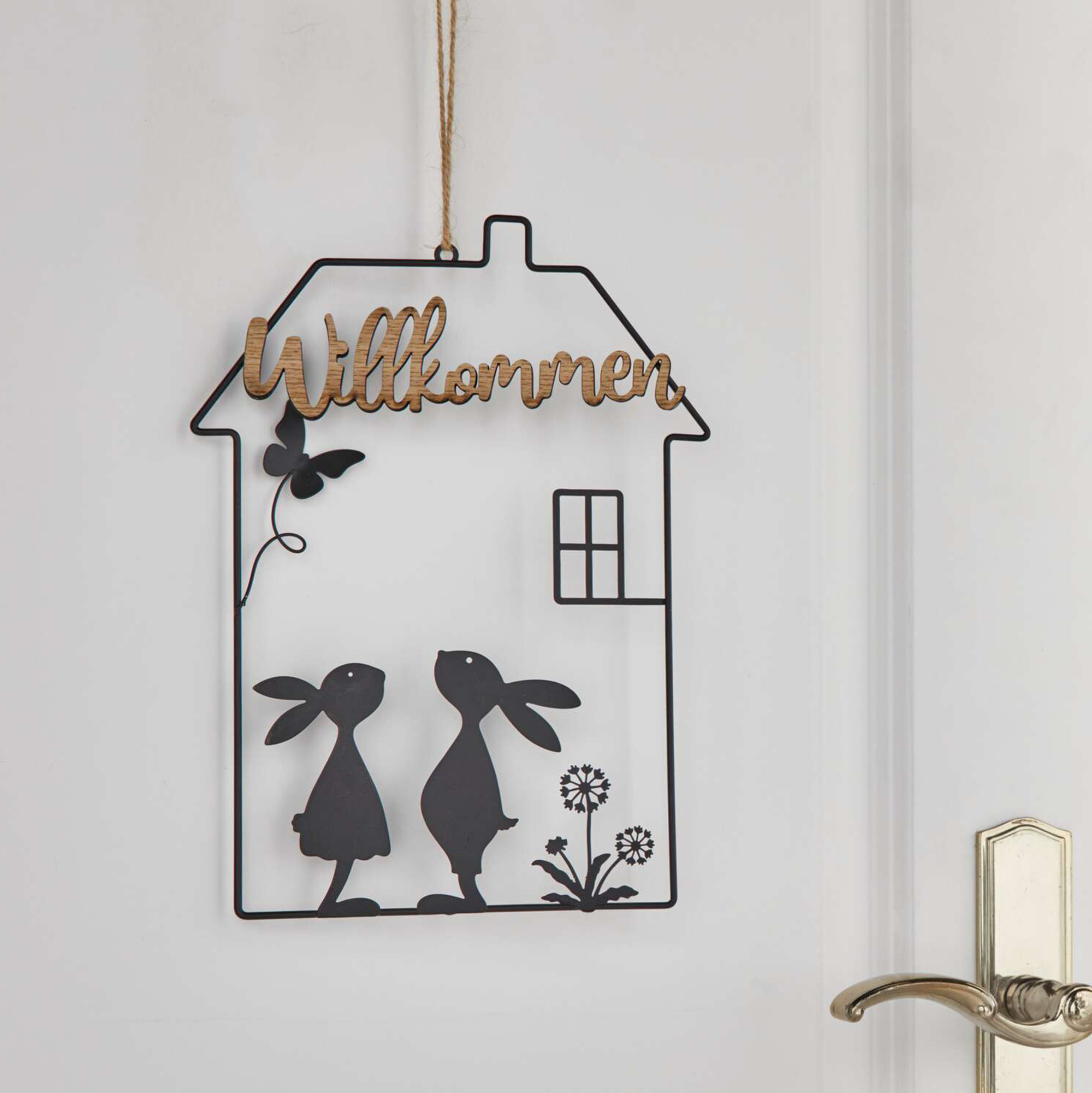 Hase im Haus "Willkommen"  im Frank Flechtwaren Online Shop kaufen