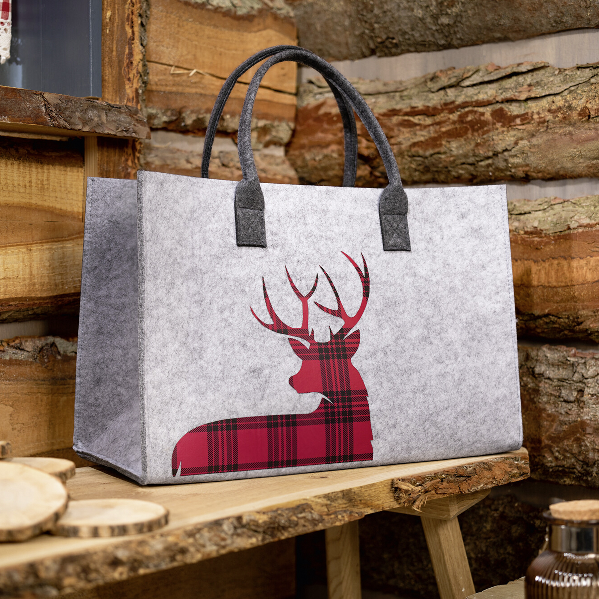 Filztasche "Hirsch-Karo"  im Frank Flechtwaren Online Shop kaufen