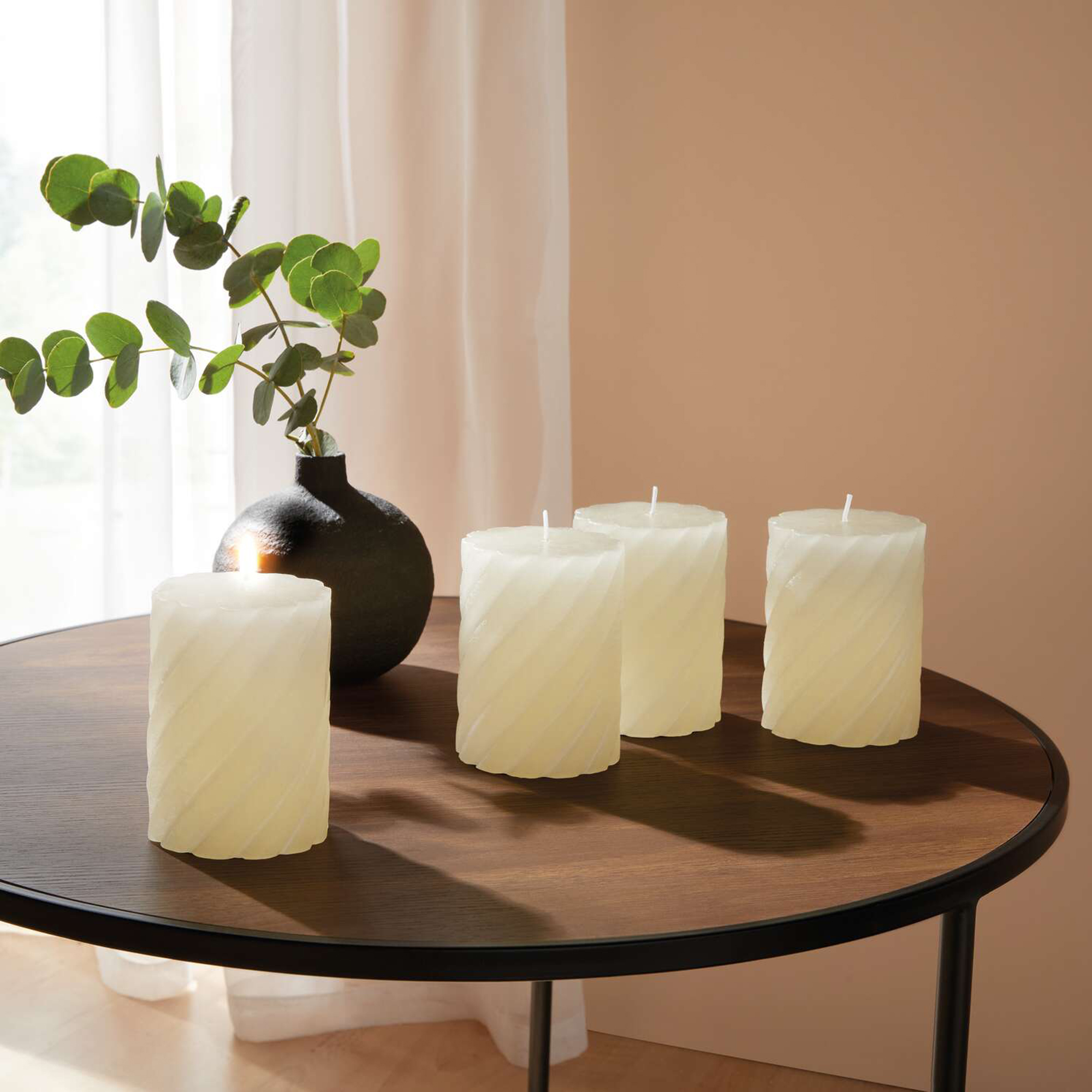 Stumpenkerze "Creme", 4er Set  im Frank Flechtwaren Online Shop kaufen