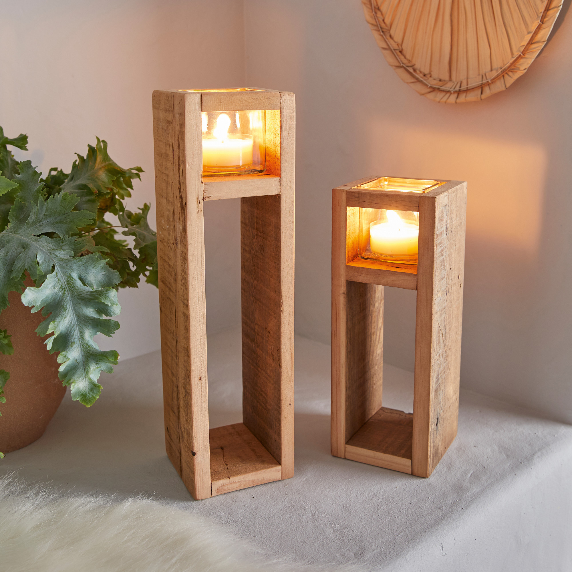 Windlichtsäule "Wood", 2er Set  im Frank Flechtwaren Online Shop kaufen