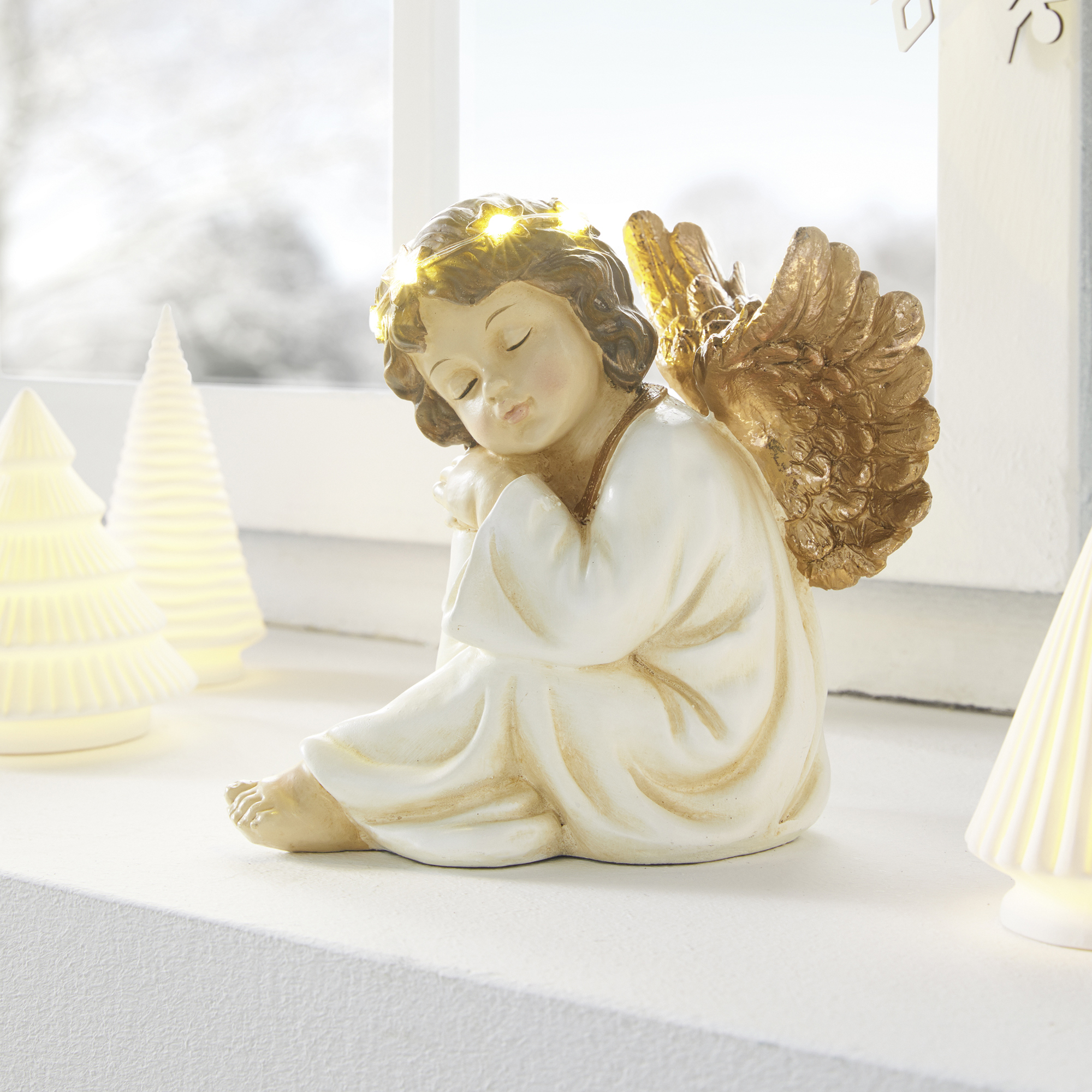 LED-Engel "Lichterkranz", sitzend  im Frank Flechtwaren Online Shop kaufen