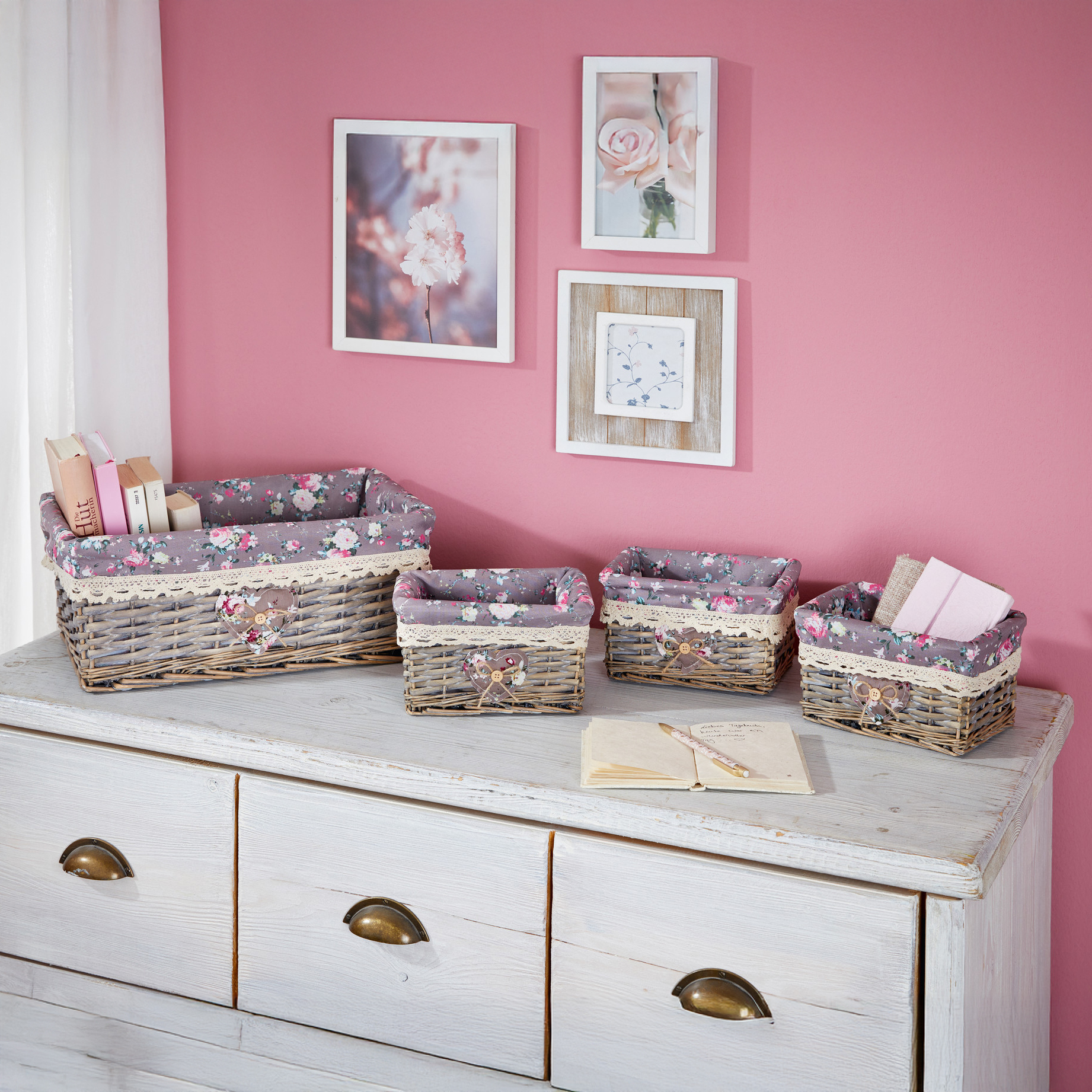 Universalkorb "Rosenliebe", 4er Set  im Frank Flechtwaren Online Shop kaufen